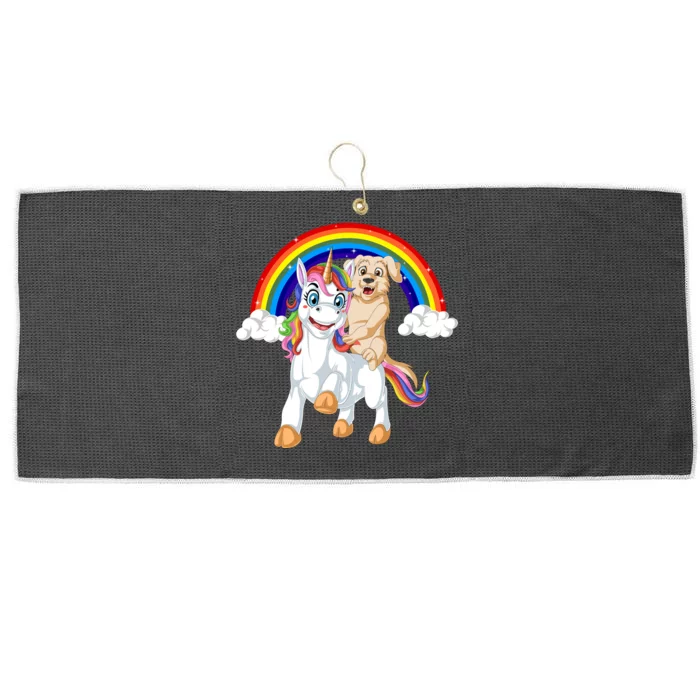 Golden Retriver Riding Unicorn Large Microfiber Waffle Golf Towel