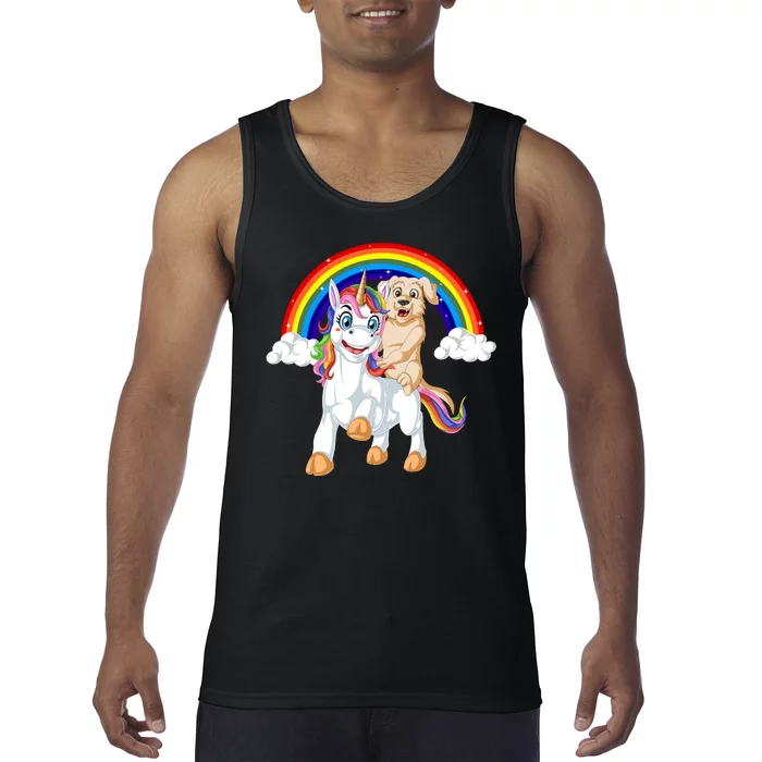 Golden Retriver Riding Unicorn Tank Top