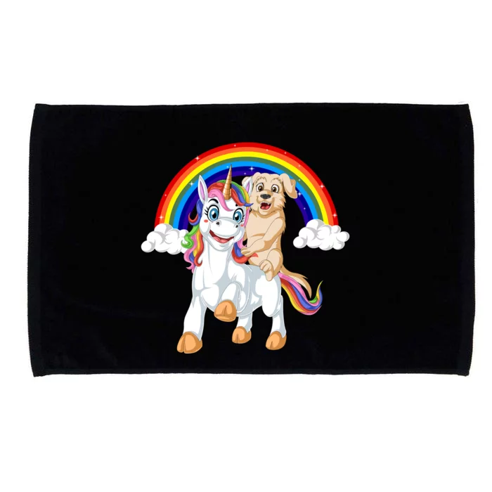 Golden Retriver Riding Unicorn Microfiber Hand Towel