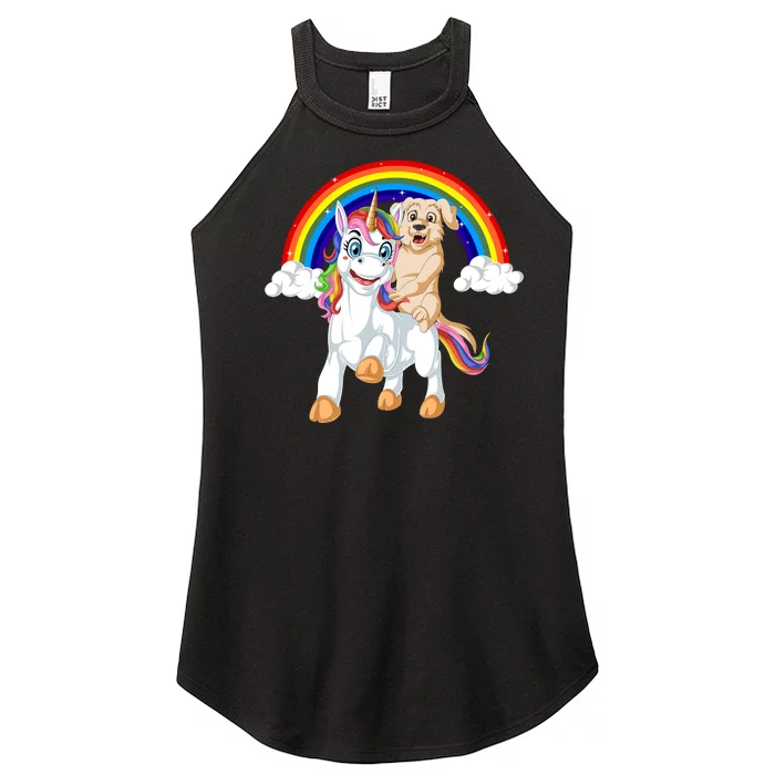 Golden Retriver Riding Unicorn Women’s Perfect Tri Rocker Tank