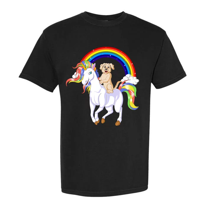 Golden Retriver Riding Unicorn Garment-Dyed Heavyweight T-Shirt