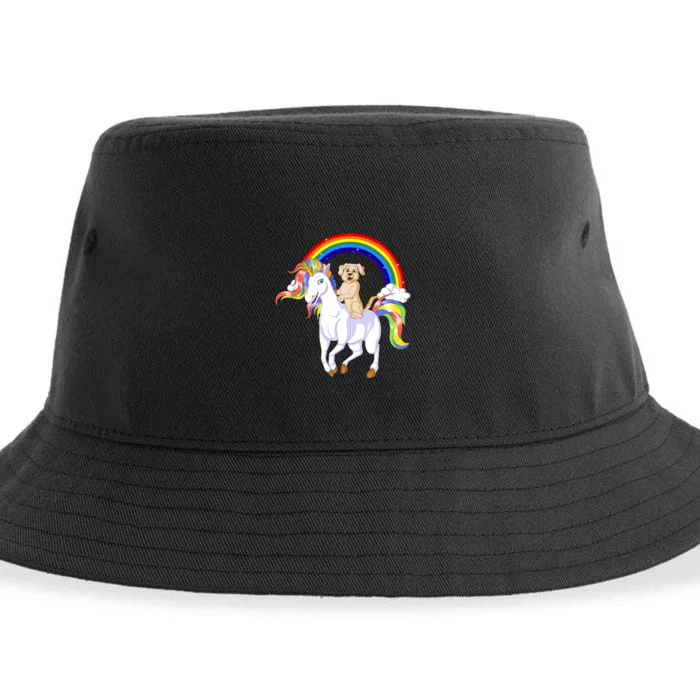 Golden Retriver Riding Unicorn Sustainable Bucket Hat