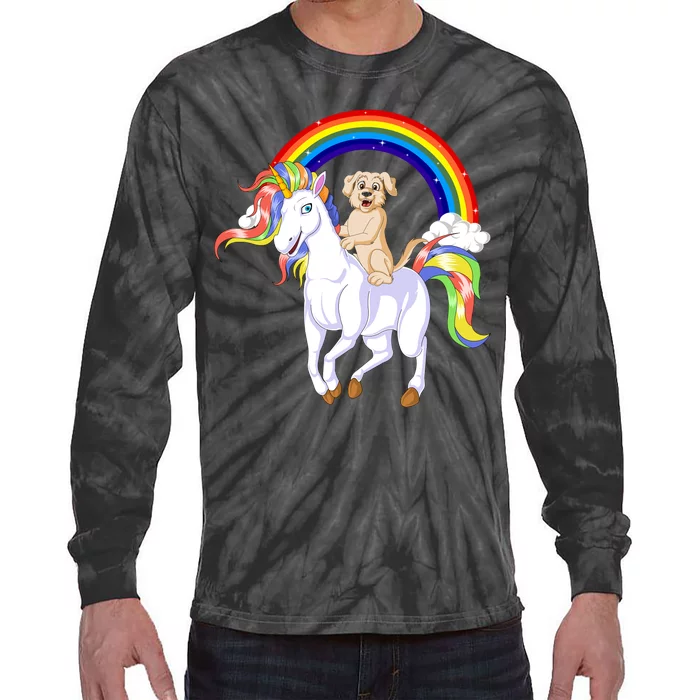 Golden Retriver Riding Unicorn Tie-Dye Long Sleeve Shirt