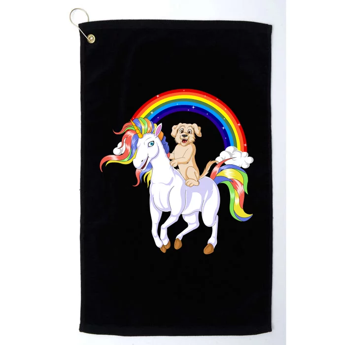 Golden Retriver Riding Unicorn Platinum Collection Golf Towel