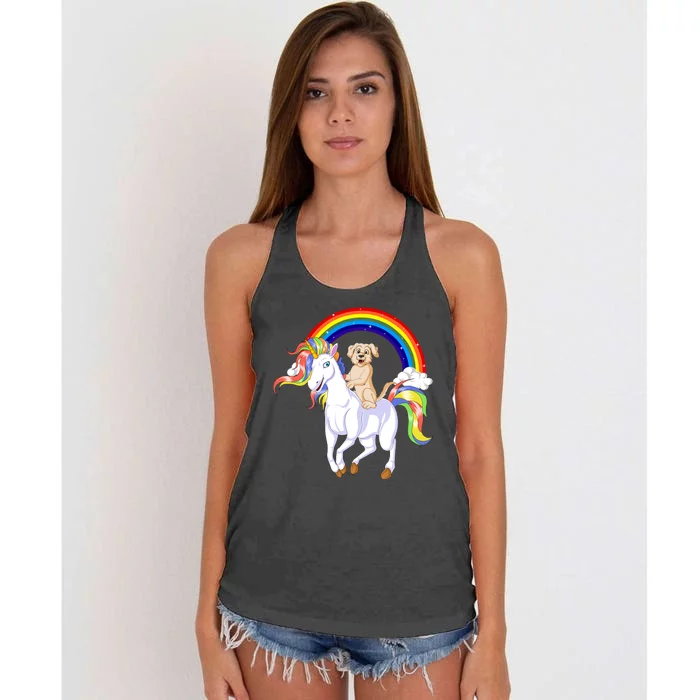 Golden Retriver Riding Unicorn Women's Knotted Racerback Tank