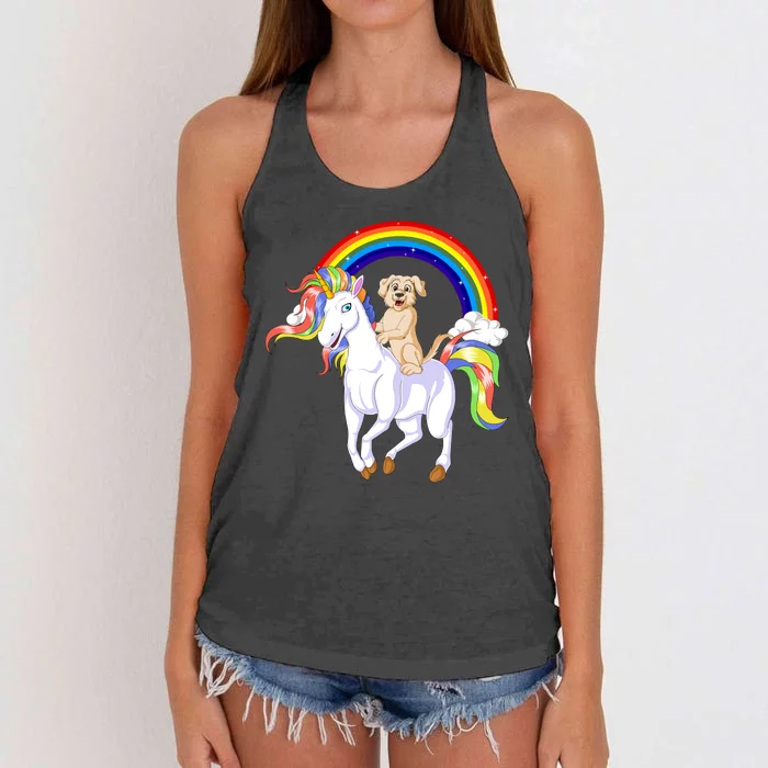 Golden Retriver Riding Unicorn Women's Knotted Racerback Tank