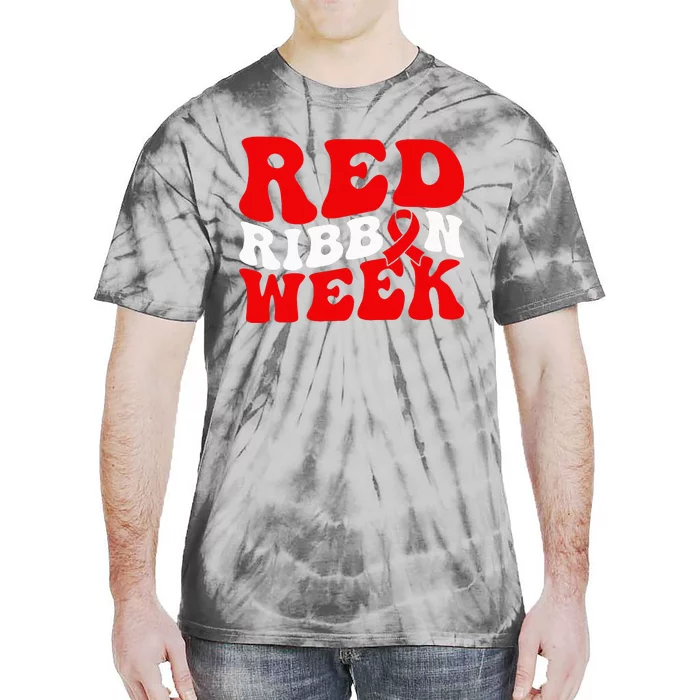 Groovy Red Ribbon Week We Wear Red For Awareness Tie-Dye T-Shirt