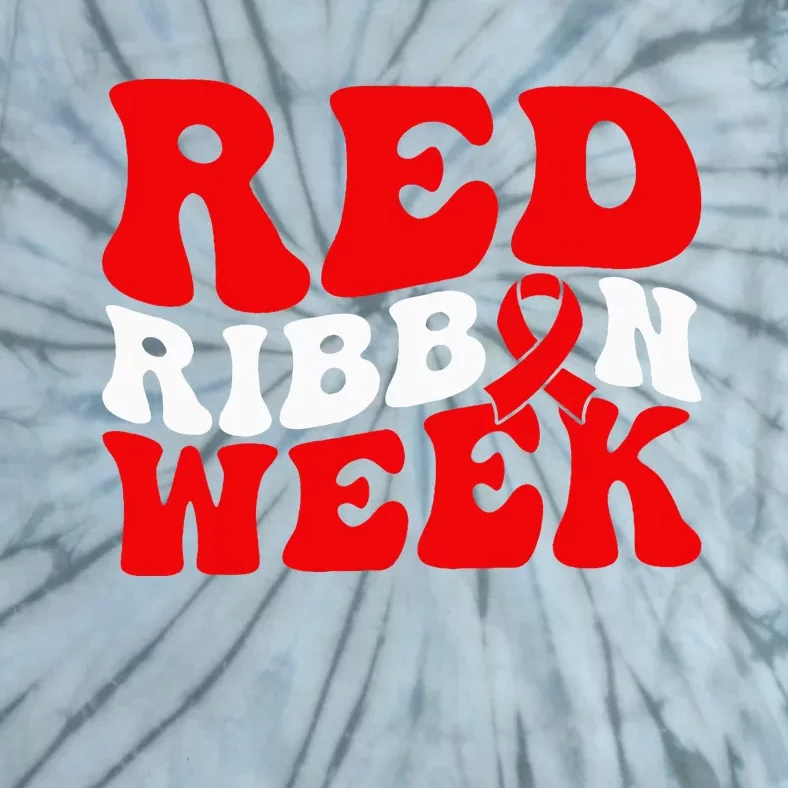 Groovy Red Ribbon Week We Wear Red For Awareness Tie-Dye T-Shirt