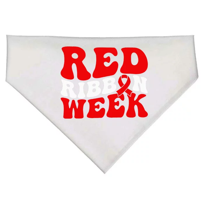 Groovy Red Ribbon Week We Wear Red For Awareness USA-Made Doggie Bandana