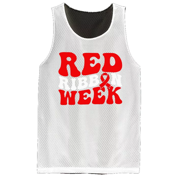 Groovy Red Ribbon Week We Wear Red For Awareness Mesh Reversible Basketball Jersey Tank