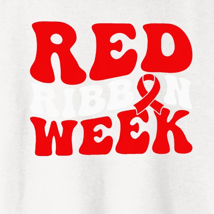 Groovy Red Ribbon Week We Wear Red For Awareness Women's Crop Top Tee