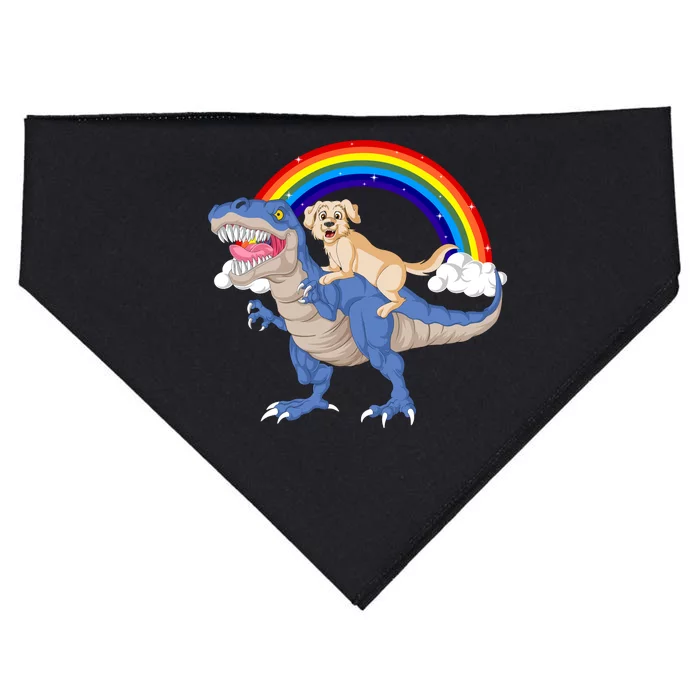 Golden Retriver Riding Dinosaur USA-Made Doggie Bandana