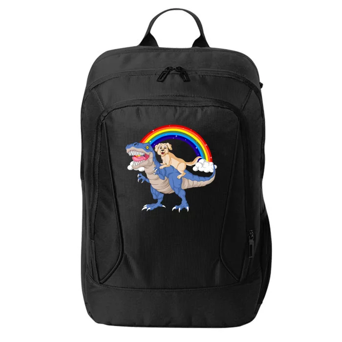 Golden Retriver Riding Dinosaur City Backpack