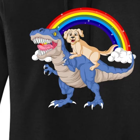 Golden Retriver Riding Dinosaur Women's Pullover Hoodie