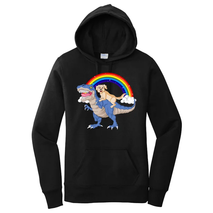 Golden Retriver Riding Dinosaur Women's Pullover Hoodie