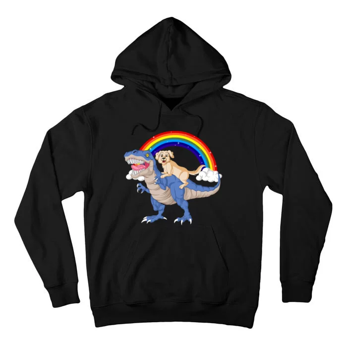 Golden Retriver Riding Dinosaur Tall Hoodie