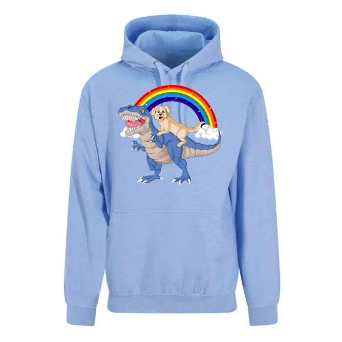 Golden Retriver Riding Dinosaur Unisex Surf Hoodie