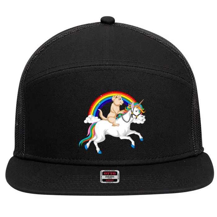 Golden Retriver Riding Unicorn 7 Panel Mesh Trucker Snapback Hat