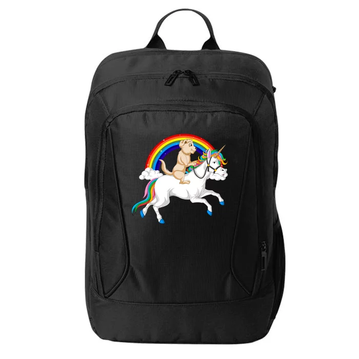 Golden Retriver Riding Unicorn City Backpack