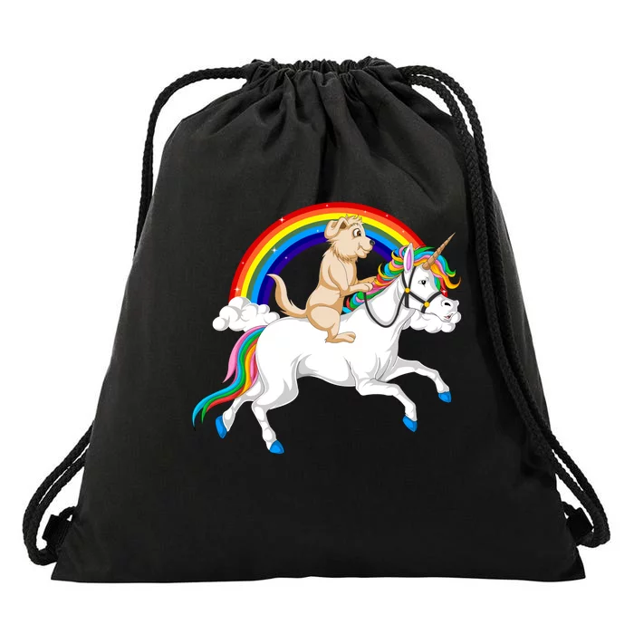 Golden Retriver Riding Unicorn Drawstring Bag