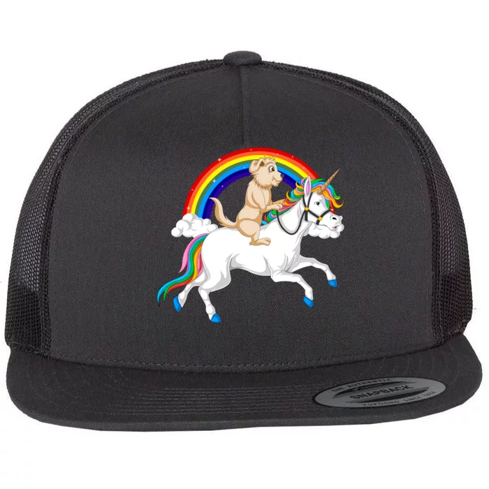 Golden Retriver Riding Unicorn Flat Bill Trucker Hat