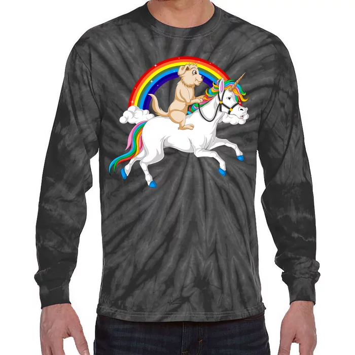 Golden Retriver Riding Unicorn Tie-Dye Long Sleeve Shirt