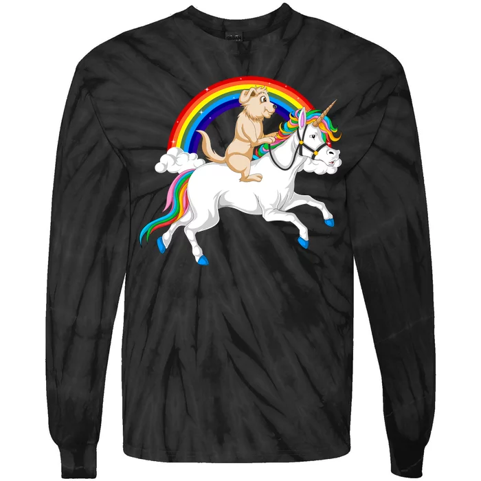 Golden Retriver Riding Unicorn Tie-Dye Long Sleeve Shirt