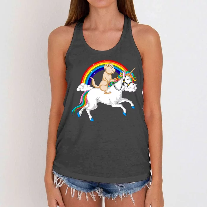 Golden Retriver Riding Unicorn Women's Knotted Racerback Tank