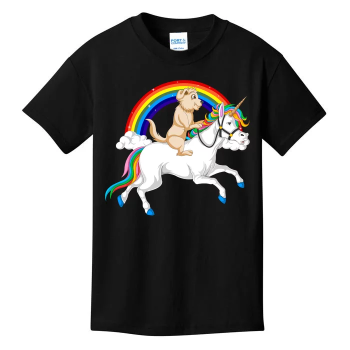 Golden Retriver Riding Unicorn Kids T-Shirt