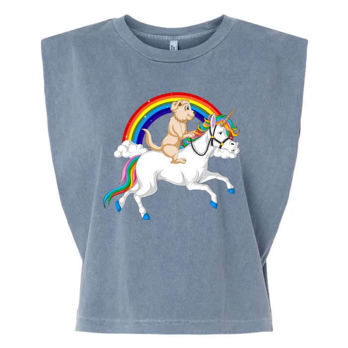 Golden Retriver Riding Unicorn Garment-Dyed Women's Muscle Tee