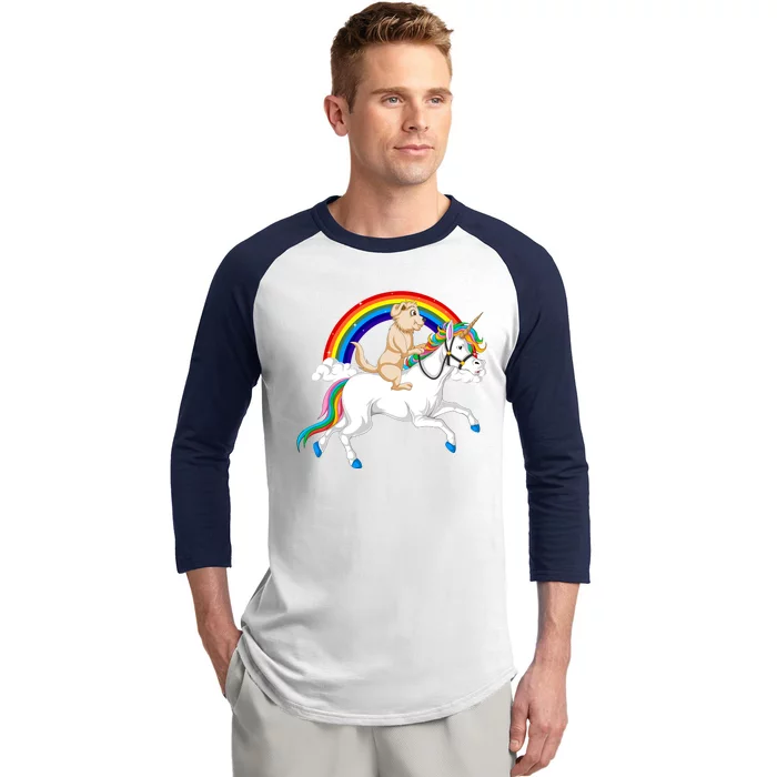 Golden Retriver Riding Unicorn Baseball Sleeve Shirt