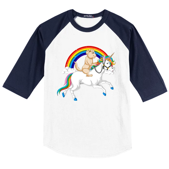 Golden Retriver Riding Unicorn Baseball Sleeve Shirt