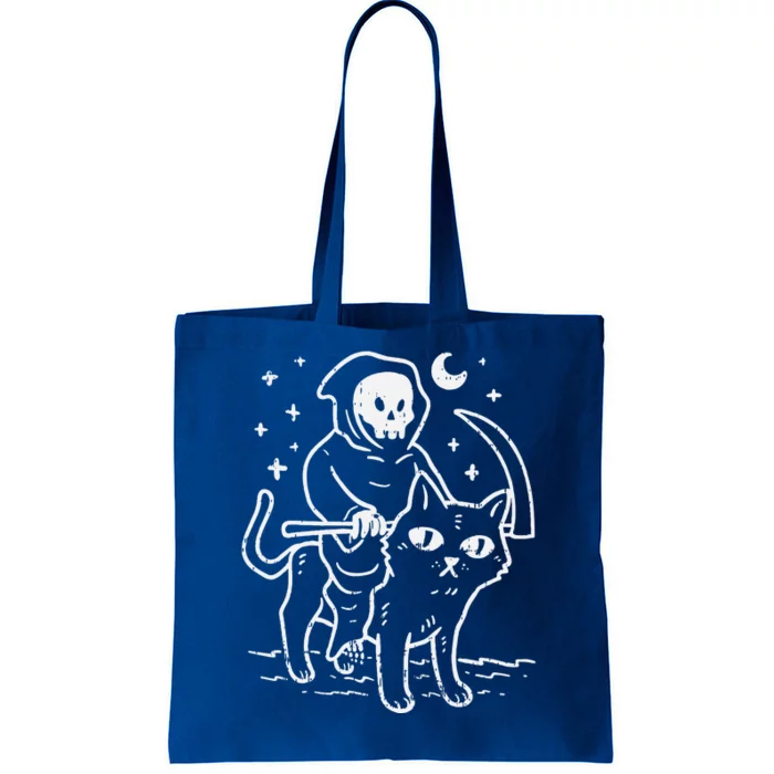 Grim Reaper Riding Cat Moon Funny Death Halloween Costume Tote Bag