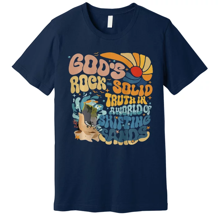 GodS Rocksolid Retro Breaker Rock Beach Vbs 2024 Christian Premium T-Shirt