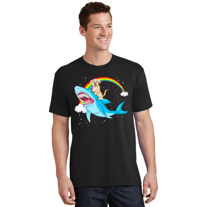 Golden Retriver Riding Shark T-Shirt