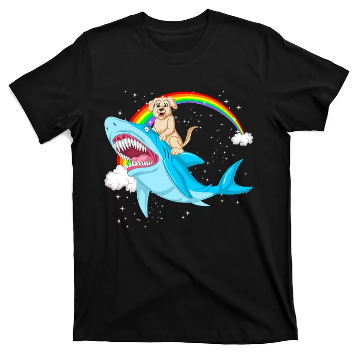 Golden Retriver Riding Shark T-Shirt