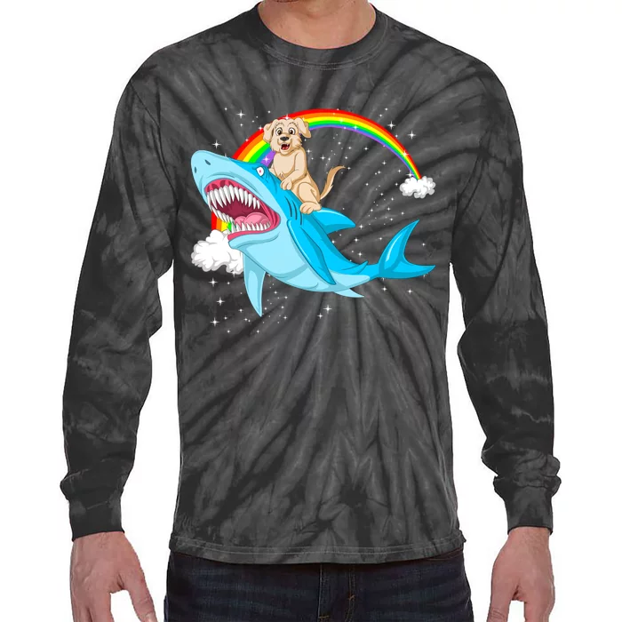 Golden Retriver Riding Shark Tie-Dye Long Sleeve Shirt