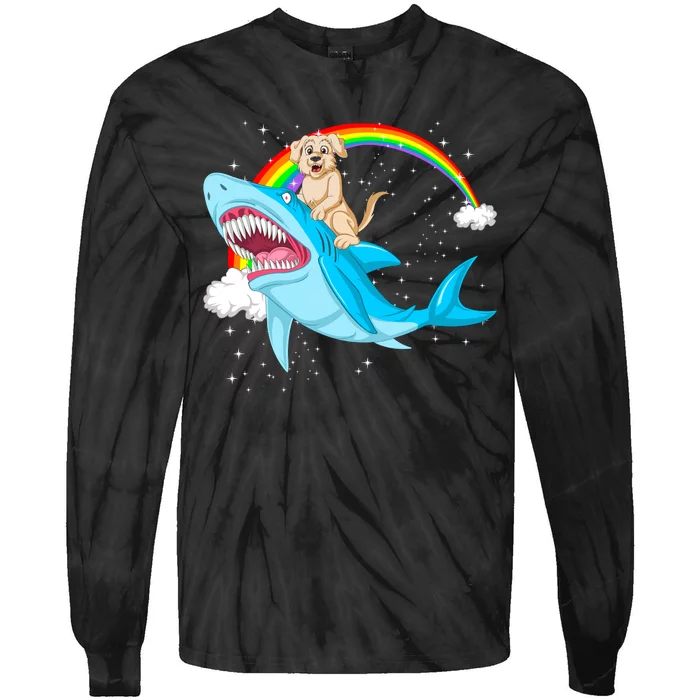 Golden Retriver Riding Shark Tie-Dye Long Sleeve Shirt