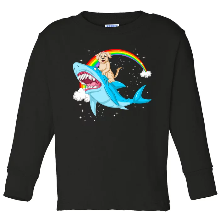 Golden Retriver Riding Shark Toddler Long Sleeve Shirt