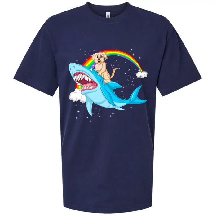 Golden Retriver Riding Shark Sueded Cloud Jersey T-Shirt