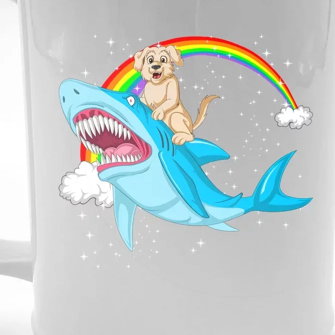 Golden Retriver Riding Shark Front & Back Beer Stein