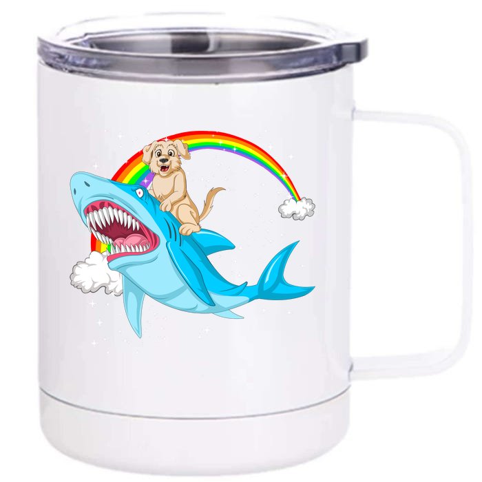 Golden Retriver Riding Shark Front & Back 12oz Stainless Steel Tumbler Cup