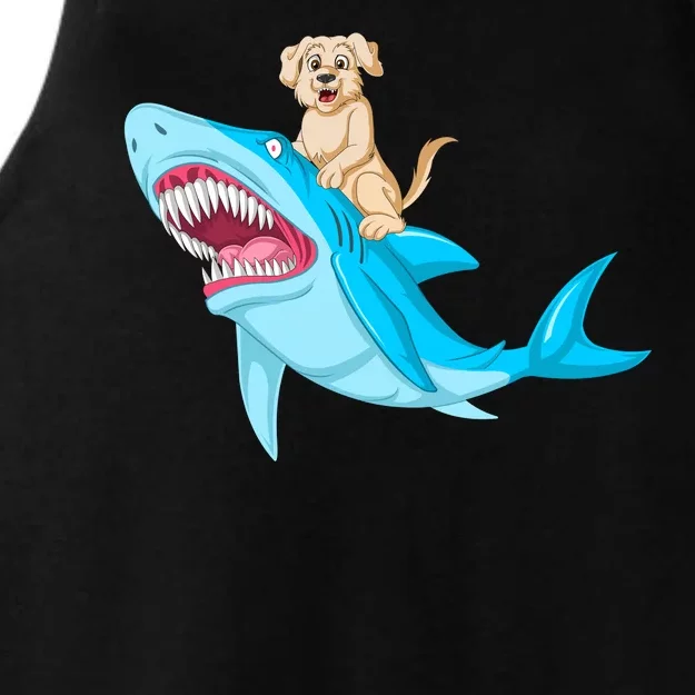 Golden Retriver Riding Shark Ladies Tri-Blend Wicking Tank