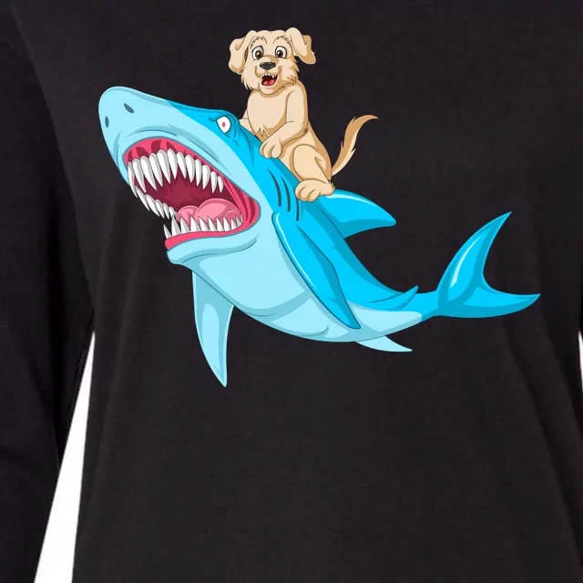 Golden Retriver Riding Shark Womens Cotton Relaxed Long Sleeve T-Shirt