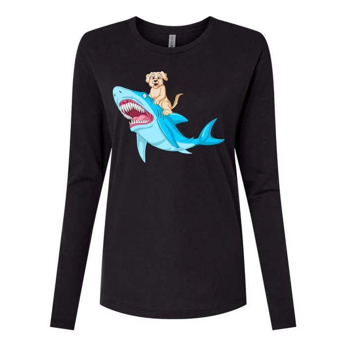 Golden Retriver Riding Shark Womens Cotton Relaxed Long Sleeve T-Shirt