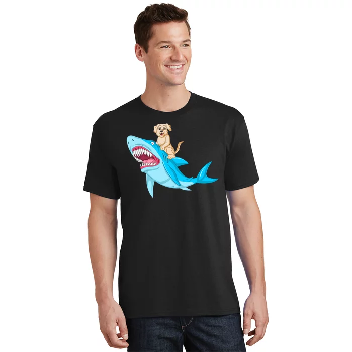 Golden Retriver Riding Shark T-Shirt