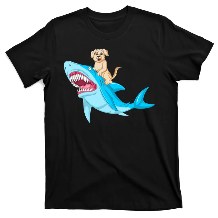 Golden Retriver Riding Shark T-Shirt