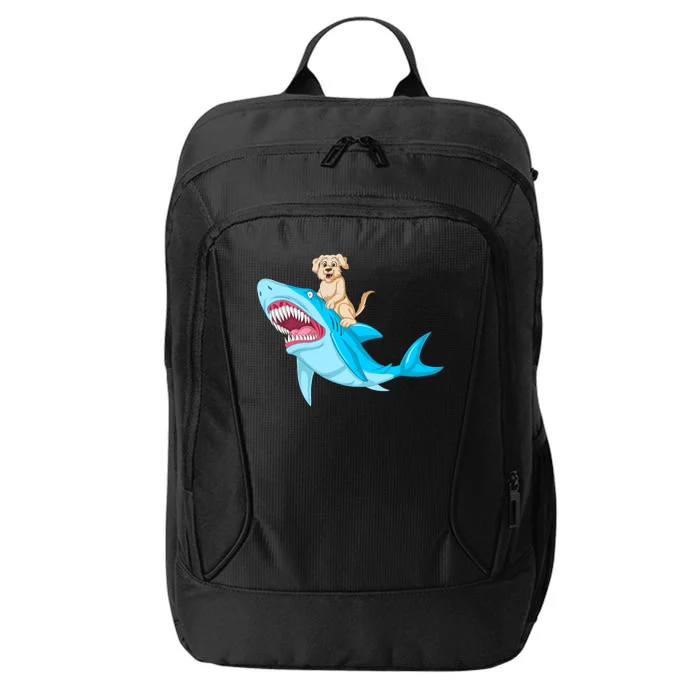 Golden Retriver Riding Shark City Backpack