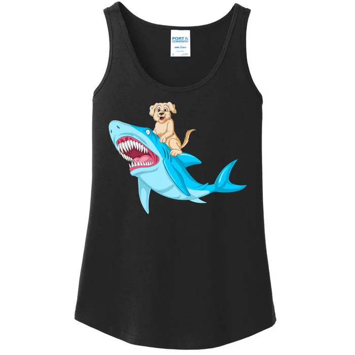 Golden Retriver Riding Shark Ladies Essential Tank