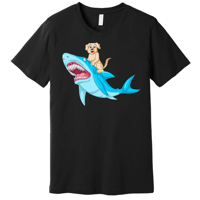 Golden Retriver Riding Shark Premium T-Shirt